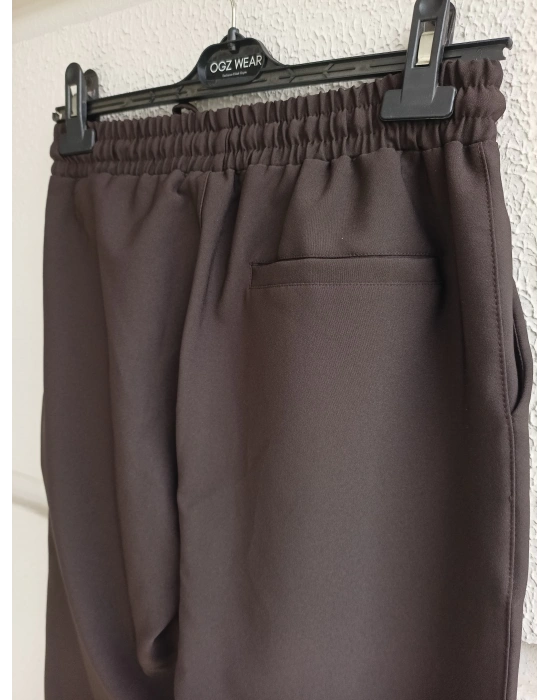 Kahve Premium Double Kumaş Likralı Esnek Duble Paça Jogger Pantolon