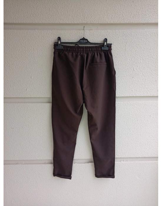 Kahve Premium Double Kumaş Likralı Esnek Duble Paça Jogger Pantolon