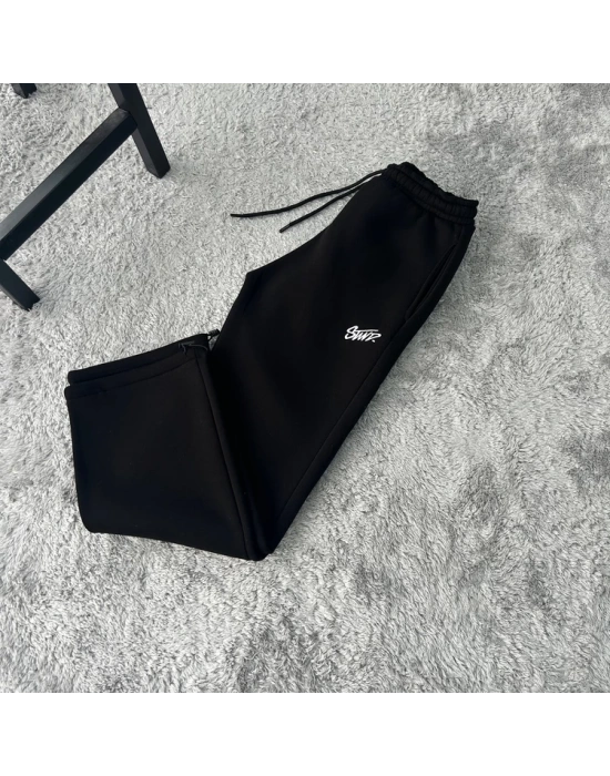 Siyah Stwd Premium Nakış Logo Detaylı Baggy Fit Eşofman Altı