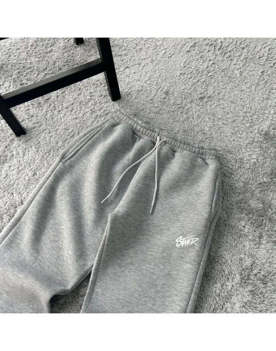 Karmelanj Gri Stwd Premium Nakış Logo Detaylı Baggy Fit Eşofman Altı