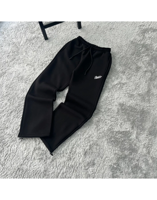 Siyah Stwd Premium Nakış Logo Detaylı Baggy Fit Eşofman Altı