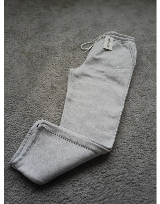 Karmelanj Gri Stwd Premium Nakış Logo Detaylı Baggy Fit Eşofman Altı