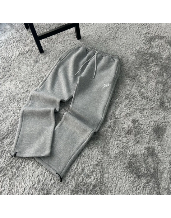 Karmelanj Gri Stwd Premium Nakış Logo Detaylı Baggy Fit Eşofman Altı