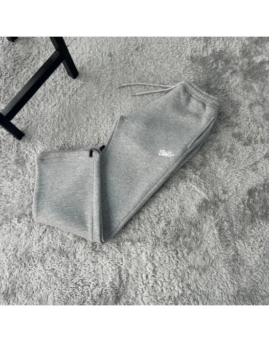 Karmelanj Gri Stwd Premium Nakış Logo Detaylı Baggy Fit Eşofman Altı