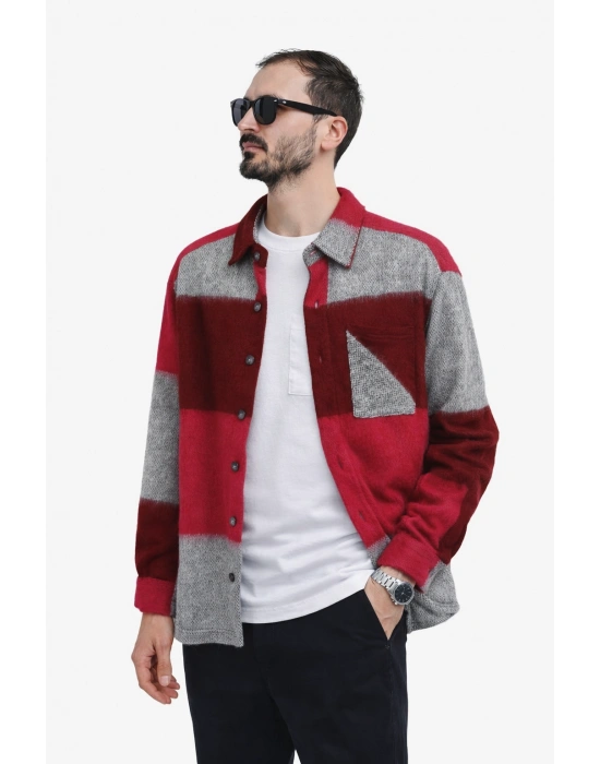 Kırmızı Gri Marrakech %100 Pamuklu Premium Oduncu Gömlek