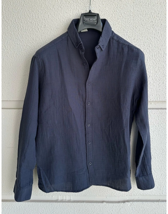 Lacivert Müslin Keten Premium Kumaş Gömlek