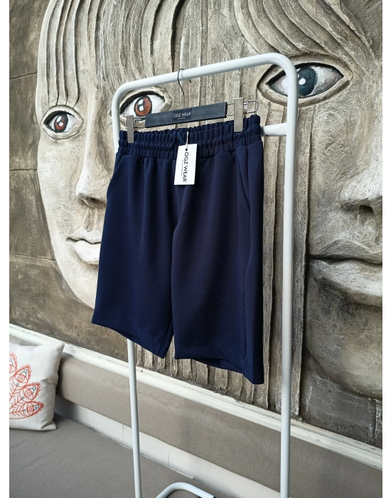 Lacivert Premium Diagonal Kumaş Cepli Beli Lastikli Erkek Şort