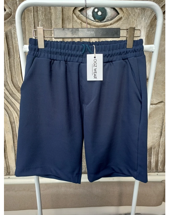 Lacivert Premium Diagonal Kumaş Cepli Beli Lastikli Erkek Şort