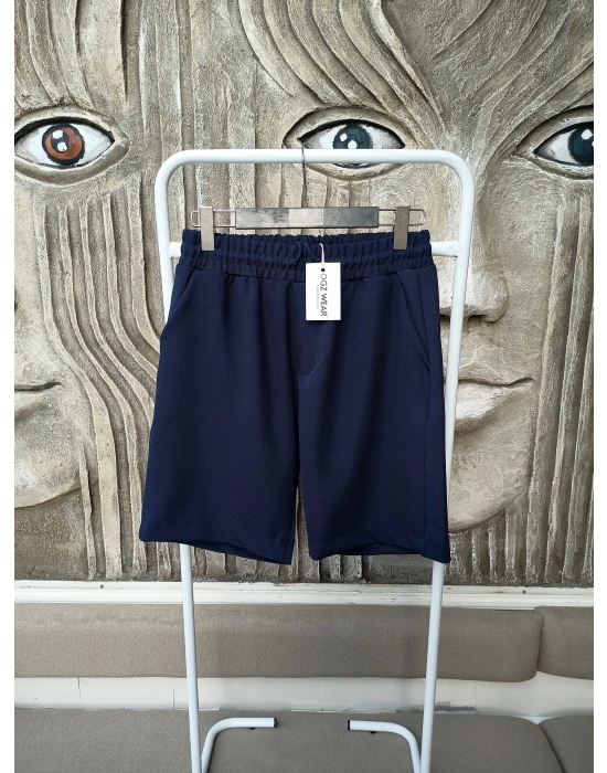 Lacivert Premium Diagonal Kumaş Cepli Beli Lastikli Erkek Şort