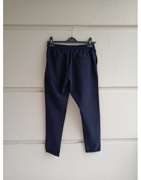 Lacivert Premium Double Kumaş Likralı Esnek Duble Paça Jogger Pantolon