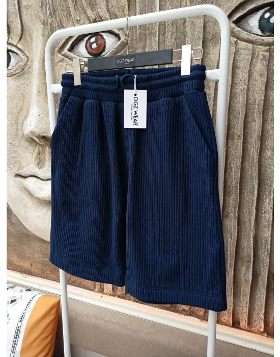 Lacivert Raşel Nefes Alan Kumaş Cepli Beli Lastikli Erkek Şort