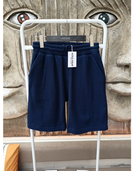 Lacivert Raşel Nefes Alan Kumaş Cepli Beli Lastikli Erkek Şort