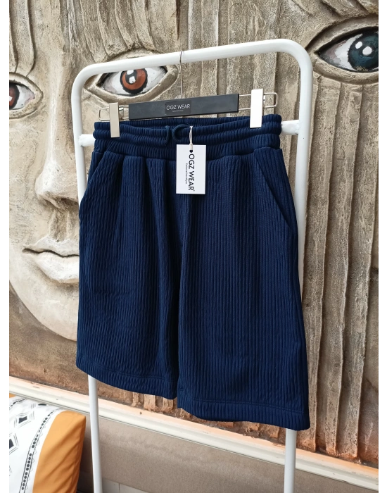 Lacivert Raşel Nefes Alan Kumaş Cepli Beli Lastikli Erkek Şort