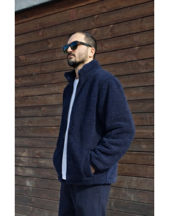 Lacivert Unisex Astarlı Premium Peluş Mont