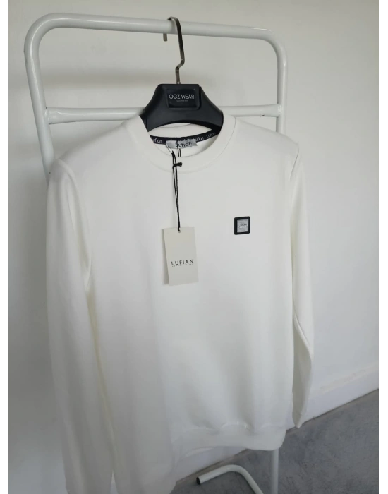 Lfn Beyaz Premium %100 Pamuklu Kumaş Uzun Kollu Sweat