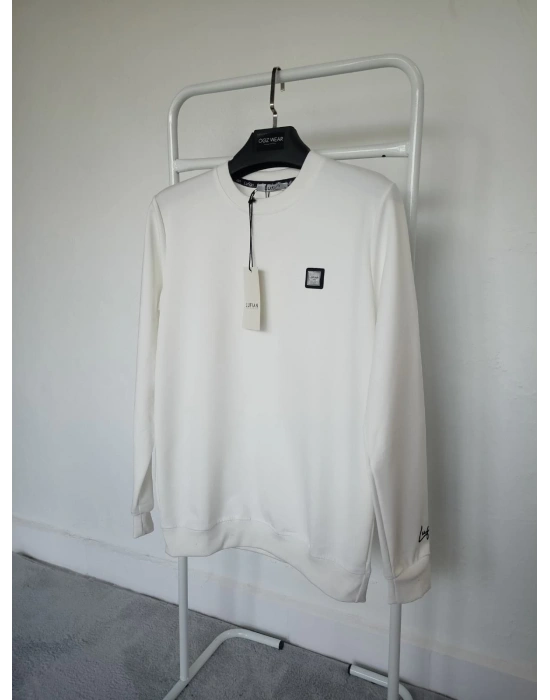 Lfn Beyaz Premium %100 Pamuklu Kumaş Uzun Kollu Sweat