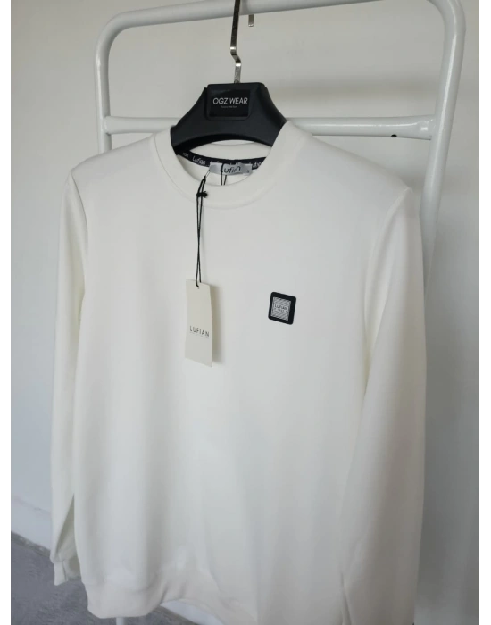Lfn Beyaz Premium %100 Pamuklu Kumaş Uzun Kollu Sweat