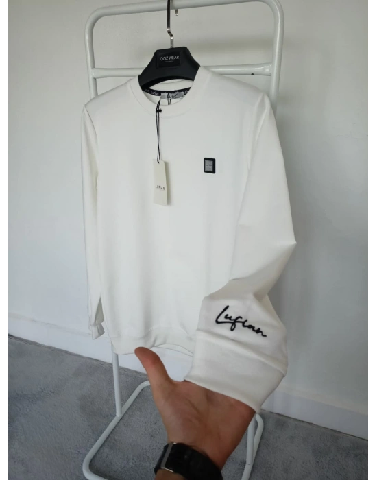Lfn Beyaz Premium %100 Pamuklu Kumaş Uzun Kollu Sweat