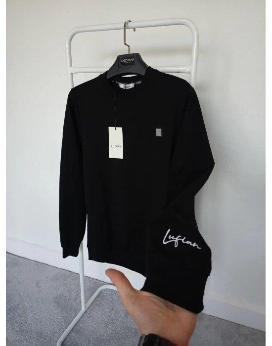 Lfn Siyah Premium %100 Pamuklu Kumaş Uzun Kollu Sweat