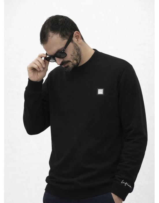 Lfn Siyah Premium %100 Pamuklu Kumaş Uzun Kollu Sweat