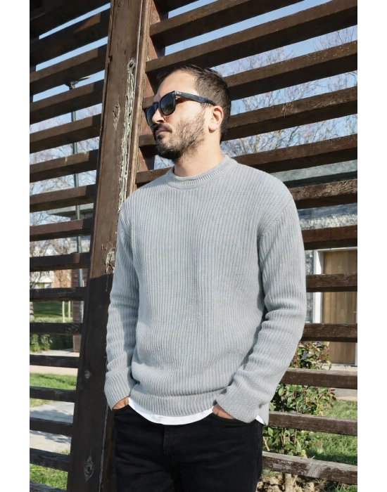 Marrakech Gri Sıfır Yaka Premium Örme Triko Kazak