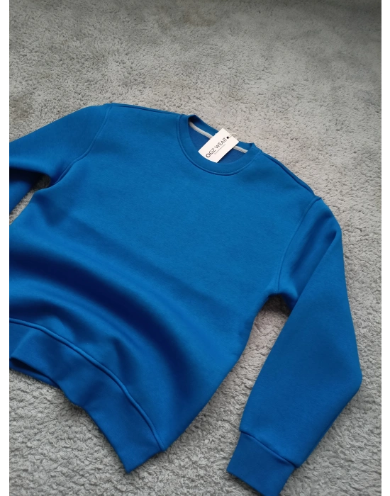 Mavi 3 İplik Şardonlu Premium Kumaş Sweat