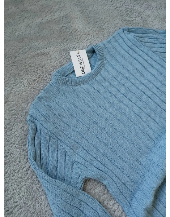 Mavi Bisiklet Yaka Premium Pamuklu Triko Kazak