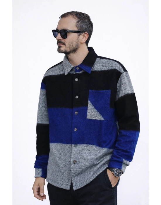 Mavi Gri Siyah Marrakech %100 Pamuklu Premium Oduncu Gömlek