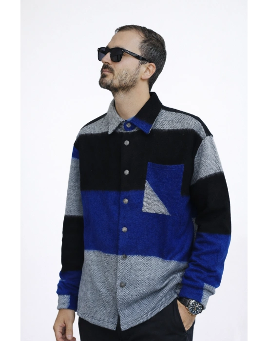 Mavi Gri Siyah Marrakech %100 Pamuklu Premium Oduncu Gömlek
