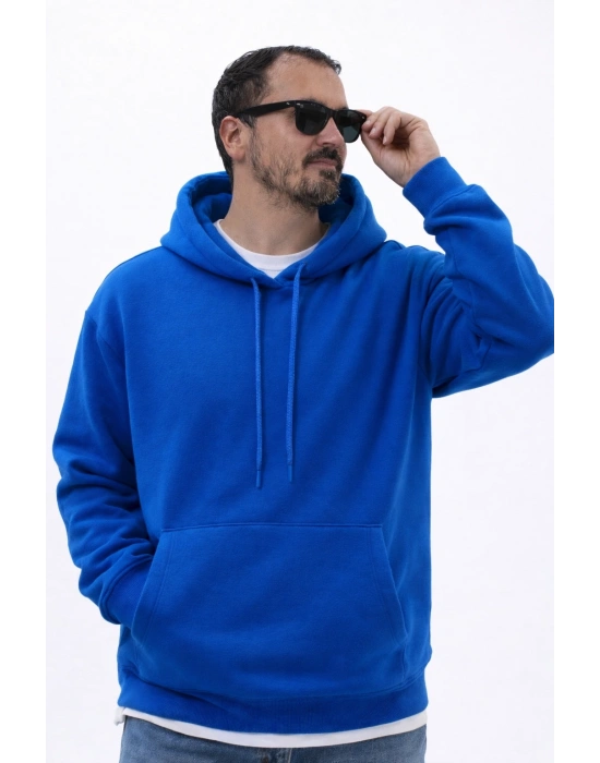 Mavi Premium 3 İplik Şardonlu Kumaş Kapşonlu Sweat