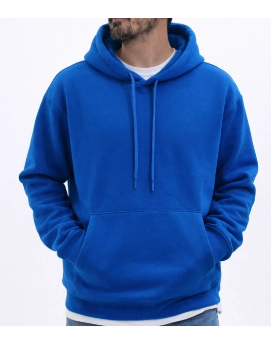 Mavi Premium 3 İplik Şardonlu Kumaş Kapşonlu Sweat