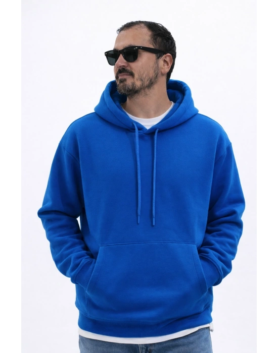 Mavi Premium 3 İplik Şardonlu Kumaş Kapşonlu Sweat