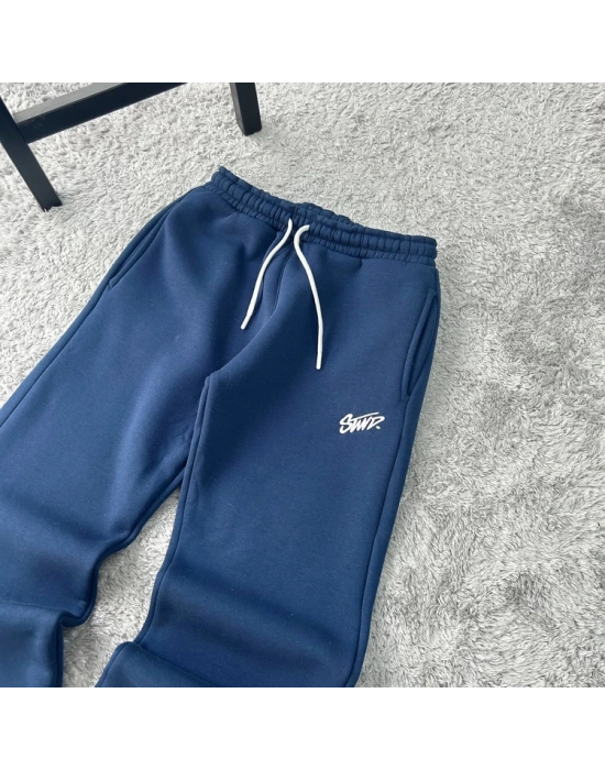 Petrol Mavi Stwd Premium Nakış Logo Detaylı Baggy Fit Eşofman Altı