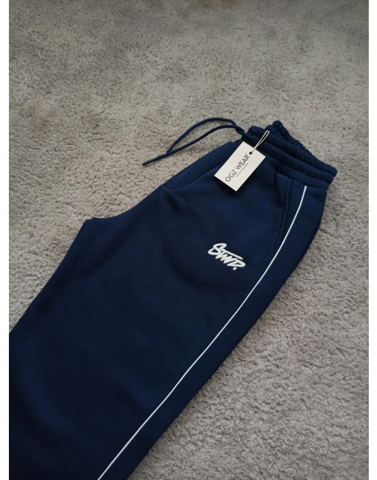 Petrol Mavi Stwd Premium Nakış Logo Detaylı Baggy Fit Eşofman Altı