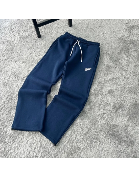 Petrol Mavi Stwd Premium Nakış Logo Detaylı Baggy Fit Eşofman Altı