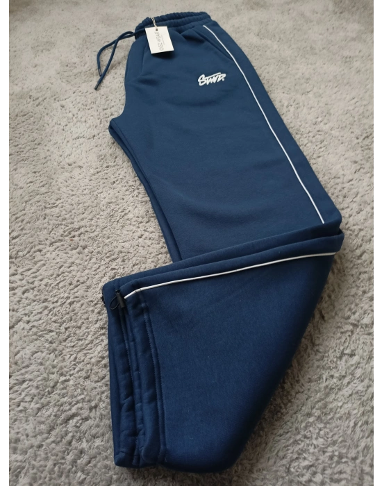 Petrol Mavi Stwd Premium Nakış Logo Detaylı Baggy Fit Eşofman Altı