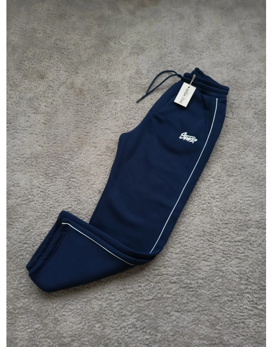 Petrol Mavi Stwd Premium Nakış Logo Detaylı Baggy Fit Eşofman Altı