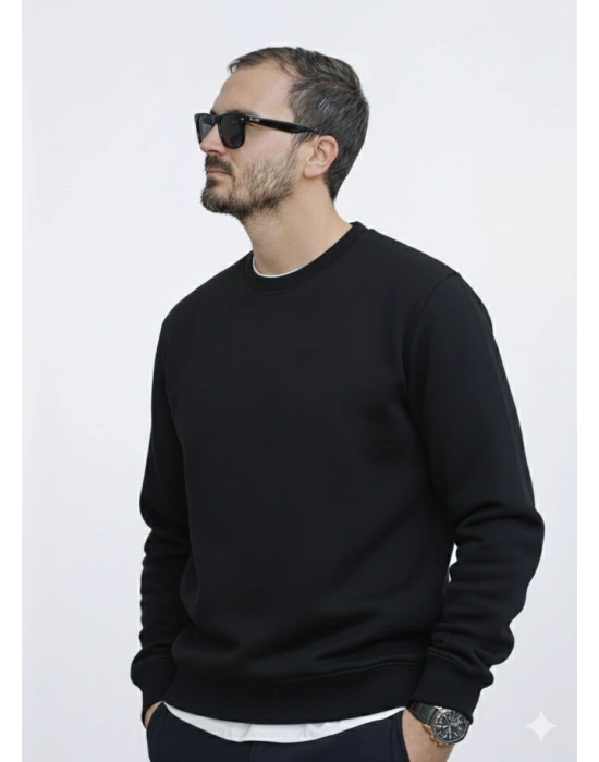 Siyah 3 İplik Şardonlu Premium Kumaş Sweat