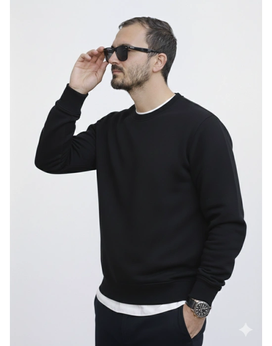 Siyah 3 İplik Şardonlu Premium Kumaş Sweat