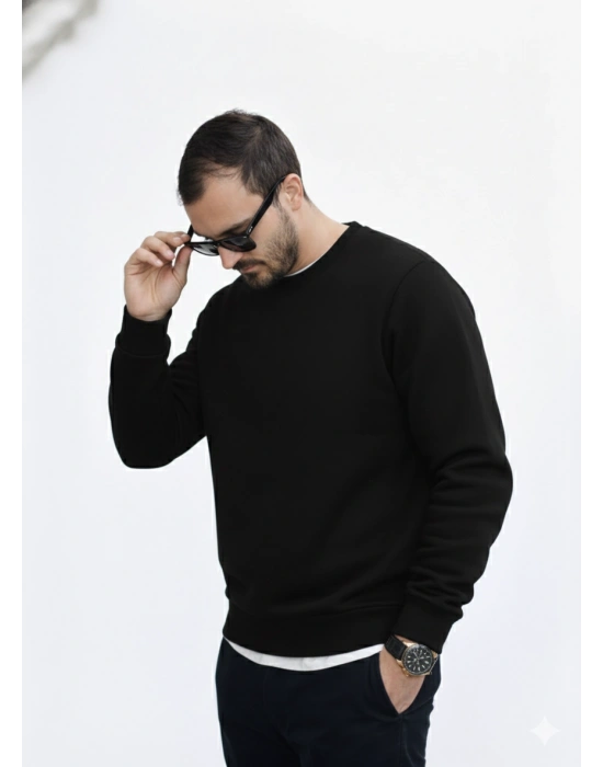 Siyah 3 İplik Şardonlu Premium Kumaş Sweat