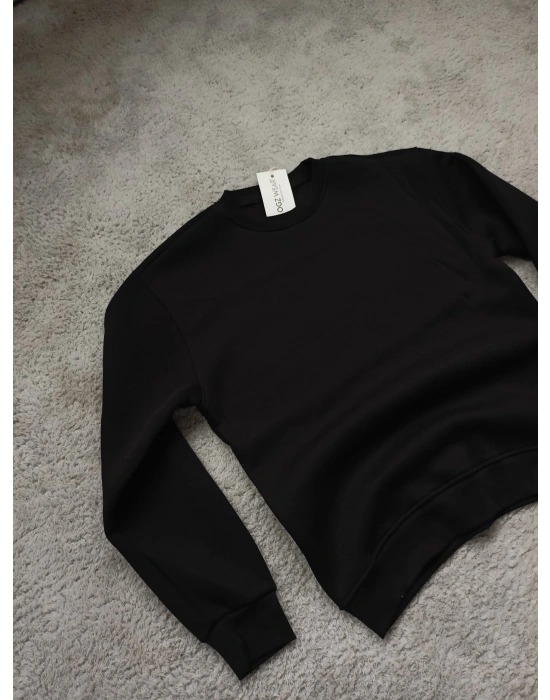 Siyah 3 İplik Şardonlu Premium Kumaş Sweat