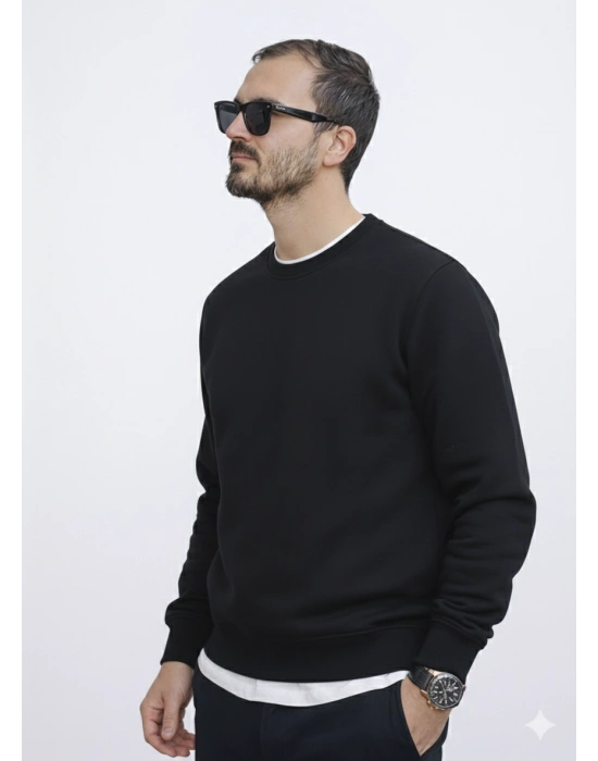 Siyah 3 İplik Şardonlu Premium Kumaş Sweat