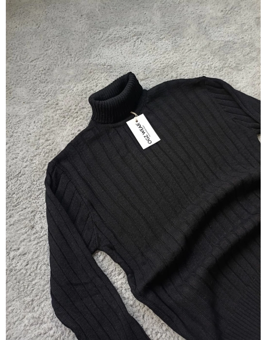 Siyah Balıkçı Yaka Premium Pamuklu Triko Kazak