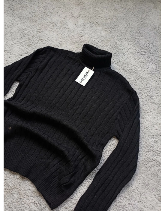 Siyah Balıkçı Yaka Premium Pamuklu Triko Kazak