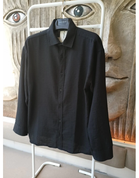Siyah Bambu Keten Premium Kumaş Oversize Kalıp Gömlek