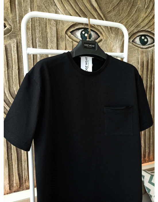 Siyah Basic Cep Detaylı Premium Oversize T-Shirt