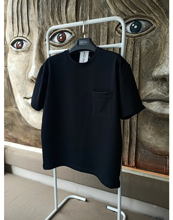 Siyah Basic Cep Detaylı Premium Oversize T-Shirt
