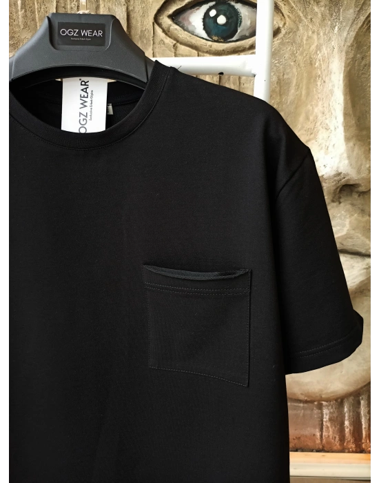 Siyah Basic Cep Detaylı Premium Oversize T-Shirt