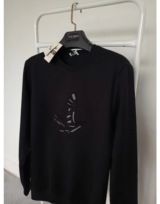 B.Club Siyah Premium %100 Pamuklu Kumaş Uzun Kollu Sweat