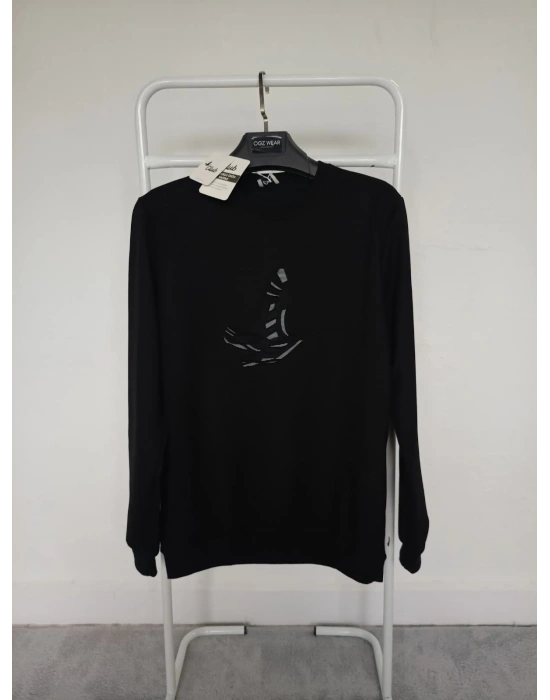 B.Club Siyah Premium %100 Pamuklu Kumaş Uzun Kollu Sweat
